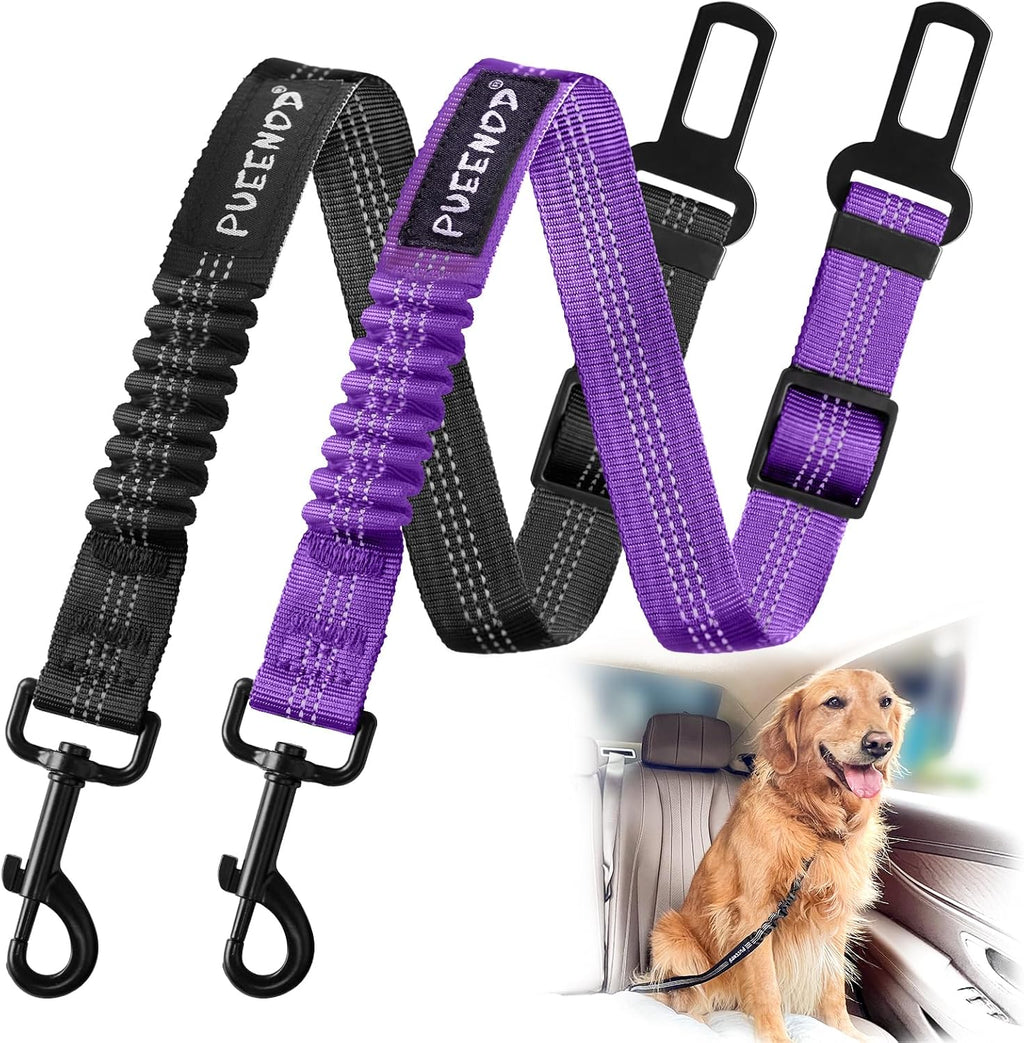 2 Pack Dog Seat Belt Adjustable Dog Car Seatbelts for Vehicle Nylon Pet Safety Seat Belt with Elastic Bungee Buffer Refl