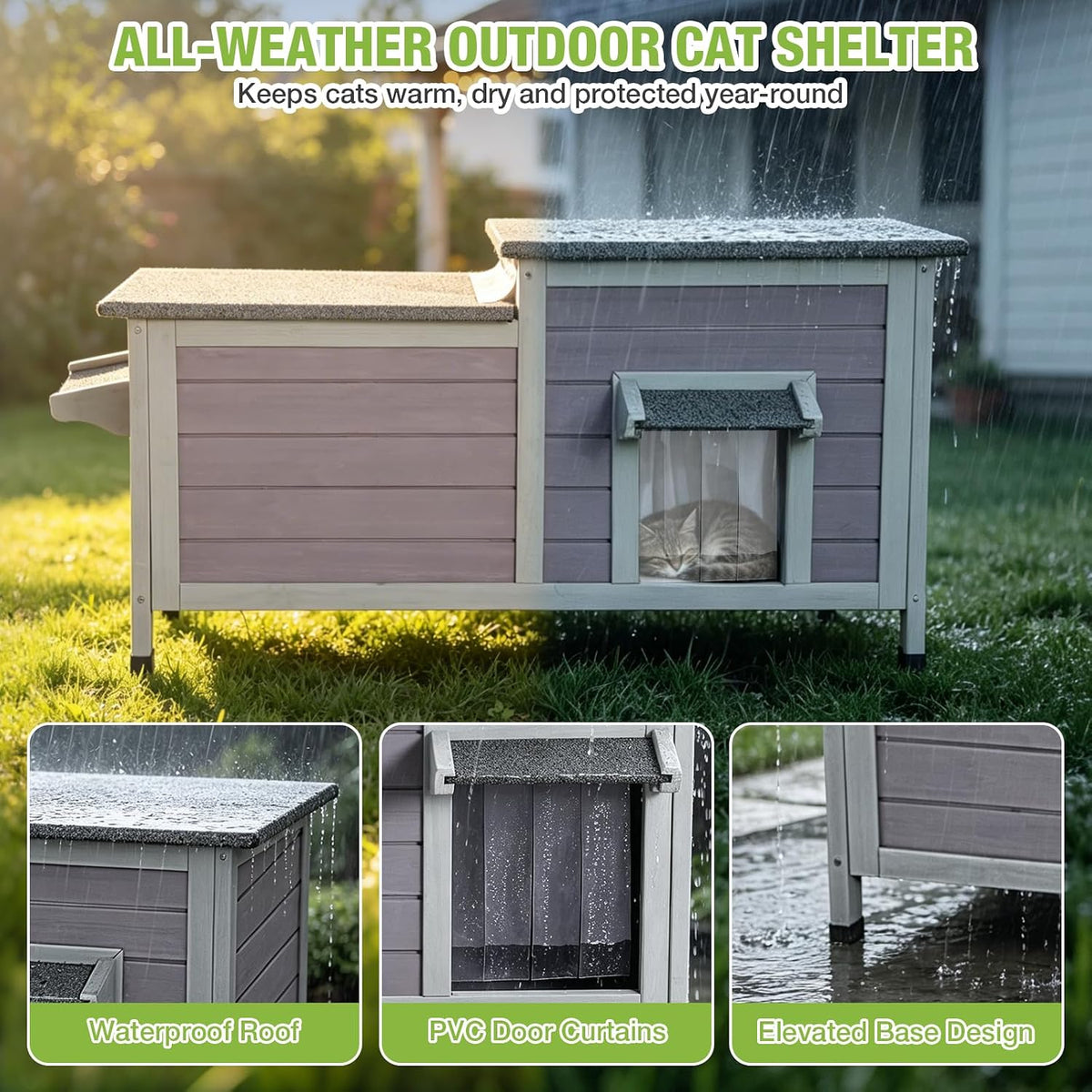 Large Heated Outdoor Cat House with Insulated Liner for 2-4 Cats
