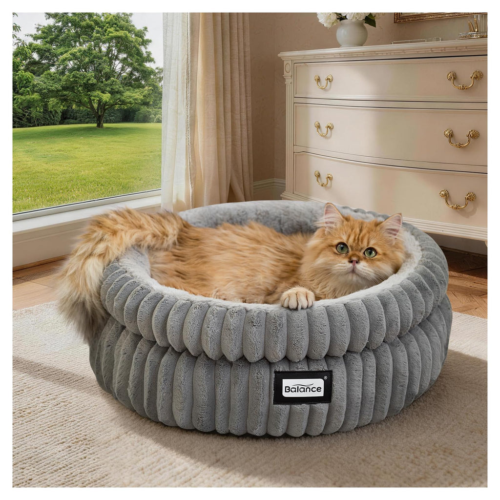 BALANCE Round Cat Beds for Indoor Cats, Small Dog Bed, Washable, 20in, Gray