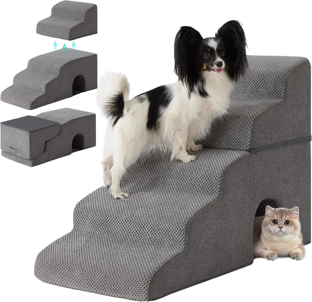 Dog Stairs for Bed 23'' H, 5-Step Dog Steps for High Bed, Grey