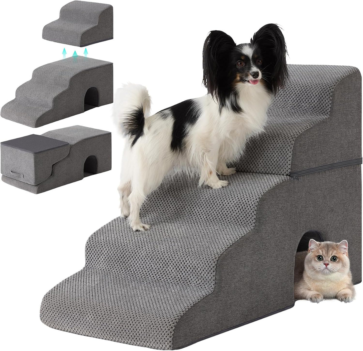 Dog Stairs for Bed 23'' H, 5-Step Dog Steps for High Bed, Grey