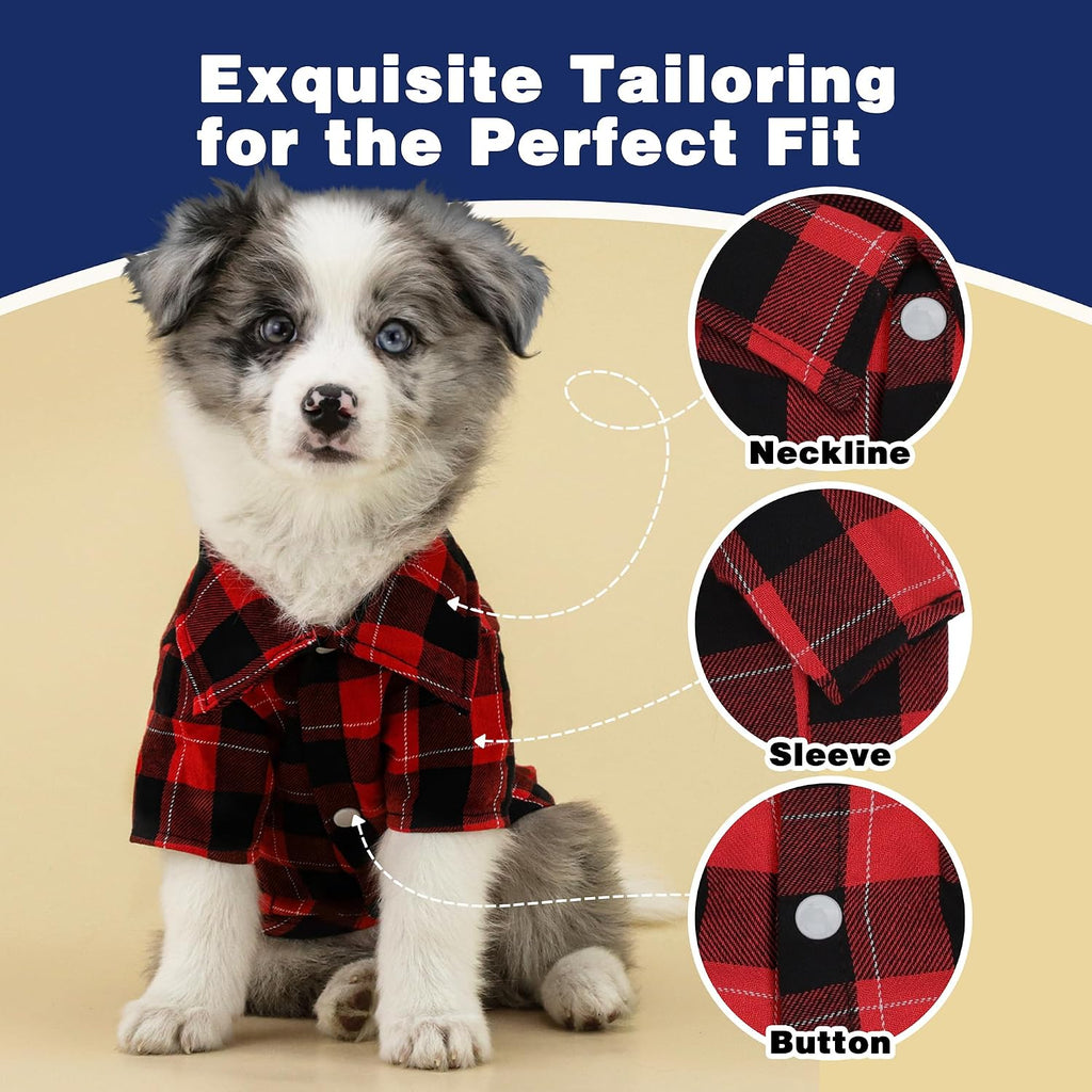 Plaid Dog Shirt: Classic Checkered Style in Pure Cotton for Large, Medium, and Small Breeds, Comfort, Breathability, and