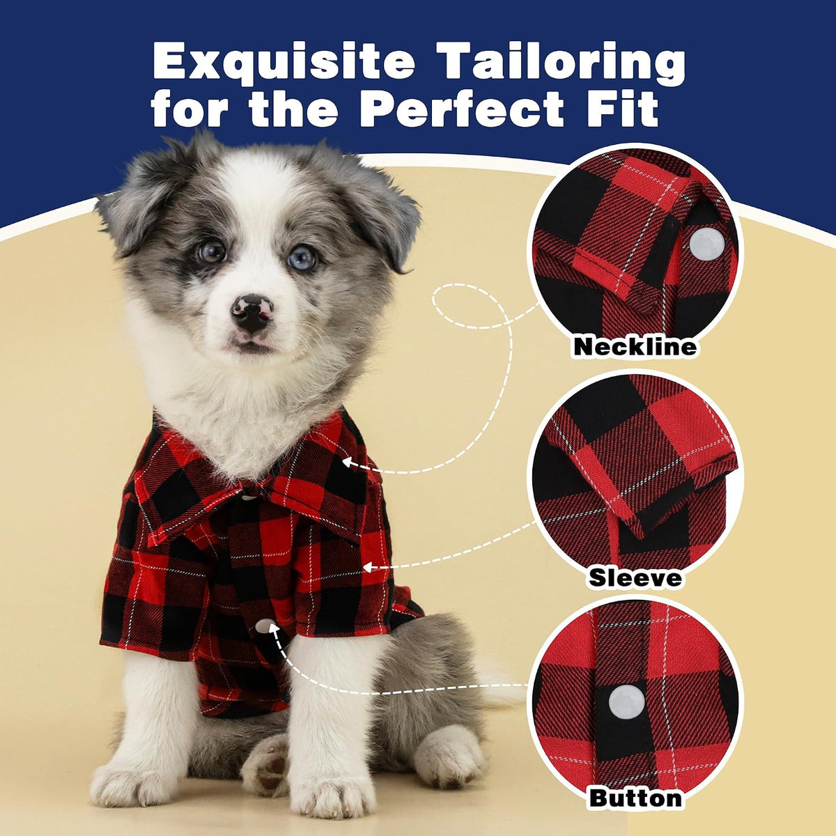 Plaid Dog Shirt: Classic Checkered Style in Pure Cotton for Large, Medium, and Small Breeds, Comfort, Breathability, and
