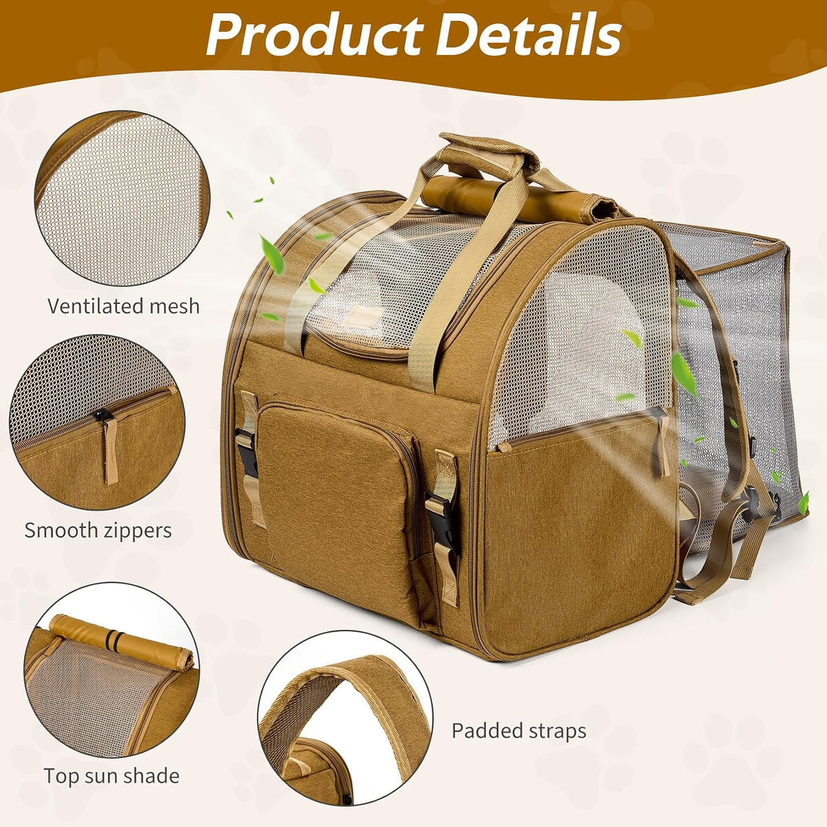 Expandable Cat Carrier Mesh Backpack with Expandable Mesh Side, Padded Shoulder Straps, Breathable Nylon Travel Backpack