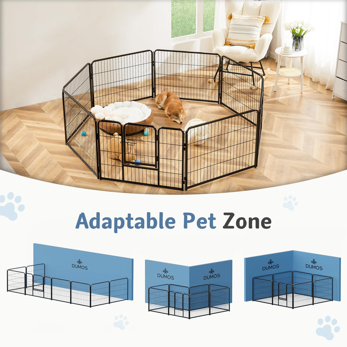 DUMOS Dog Playpen 24 Inch 8 Panels Indoor Outdoor Metal Pet Fence