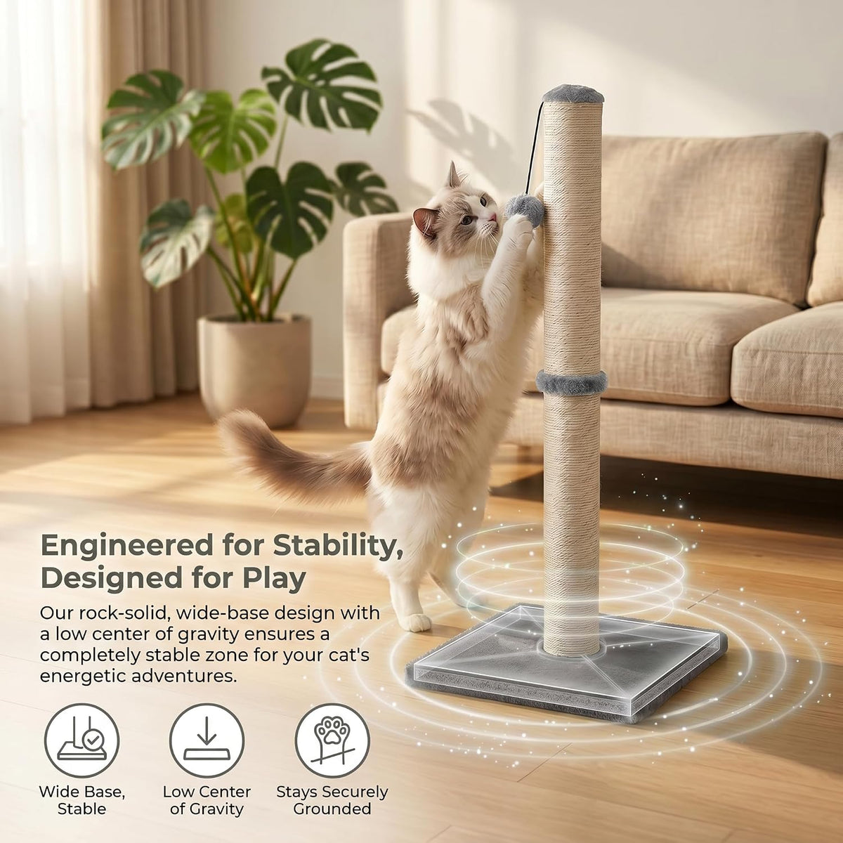 Dimaka 29" Tall Cat Scratching Post with Sisal Rope, Grey