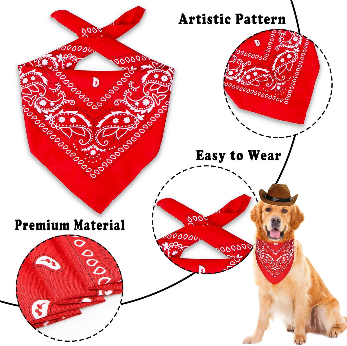 Goyoswa Halloween Dog Costume - Cowboy Hat & Bandana, Brown & Red, Large
