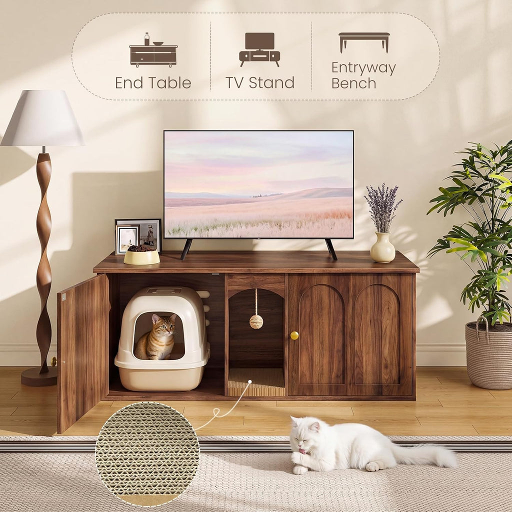 CHOEZON 47.2'' Cat Litter Box Enclosure for 2 Cats with Scratch Pad, Walnut