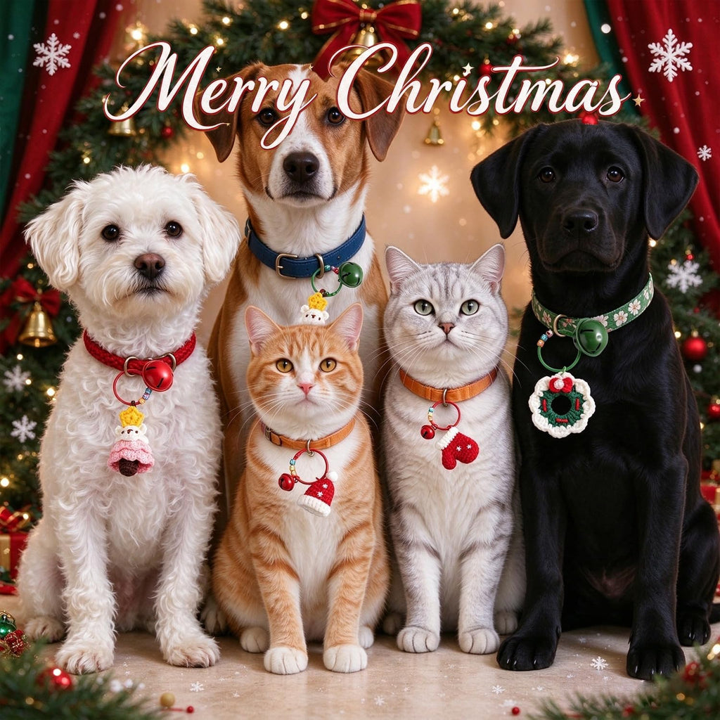 Christmas Pet Collar Charm, Handmade Crochet Cat & Dog Collar Pendant with Bell, Festive Pet Gift and Photo Prop (Gloves