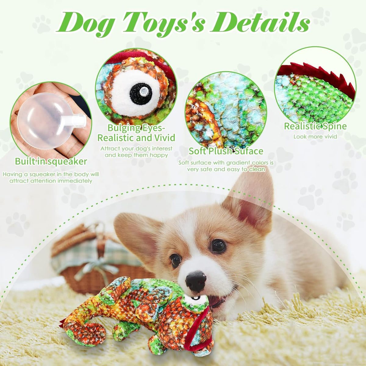 Fuufome Squeaky Plush Dog Toys for Small, Medium, Large Breeds