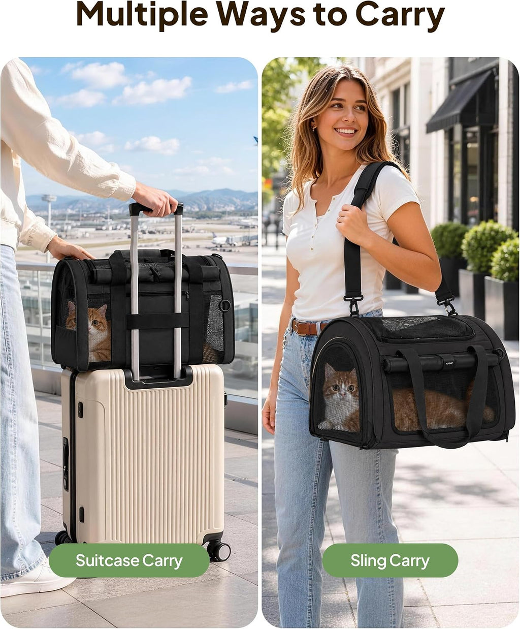 Backpackable Cat Carrier 17"x11"x11", Soft-Sided Collapsible Pet Carrier
