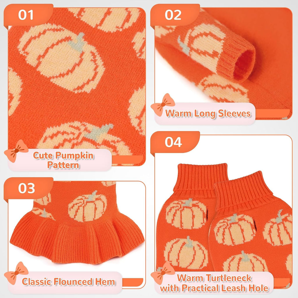 Bowknot Dog Sweater Dress for Small Dogs Girl, Stretchy Pet Clothes