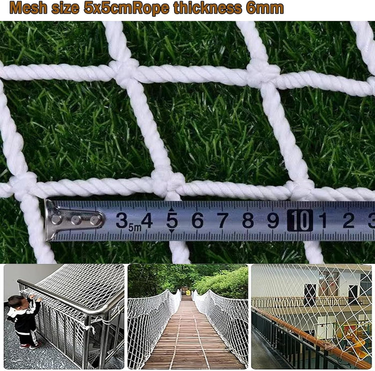 White Safety Net, Heavy Duty Knotted Rope Net,3x33FT/1x10(M) Multi‑Purpose Protective Nets for Deck, Balcony, Boat, Carg