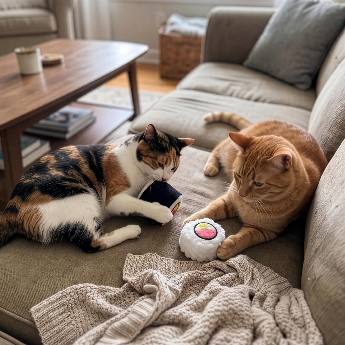 SPOT Sushi Roll Take-Out Cat Toys, Catnip and Crinkle Filled Soft Plush Toys for Indoor Cats, for Single or Multi-Cat Ho