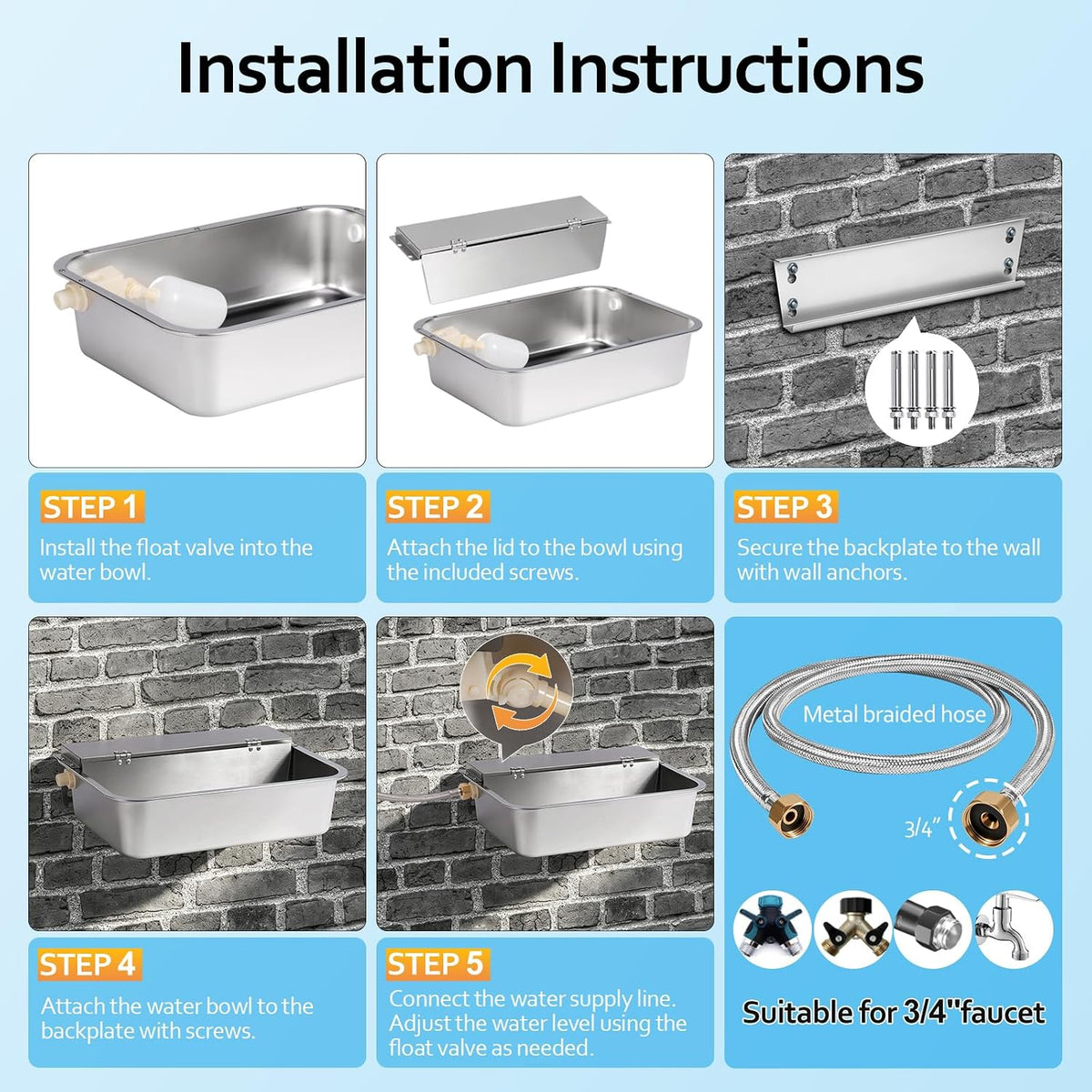 2.6 Gal Automatic Dog Water Bowl Dispenser Outdoor Wall Mounted Dog Waterer