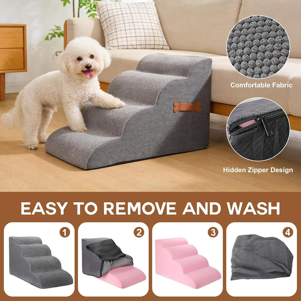 Foam Dog Stairs for Couch, 4 Step Pet Ramp Grey