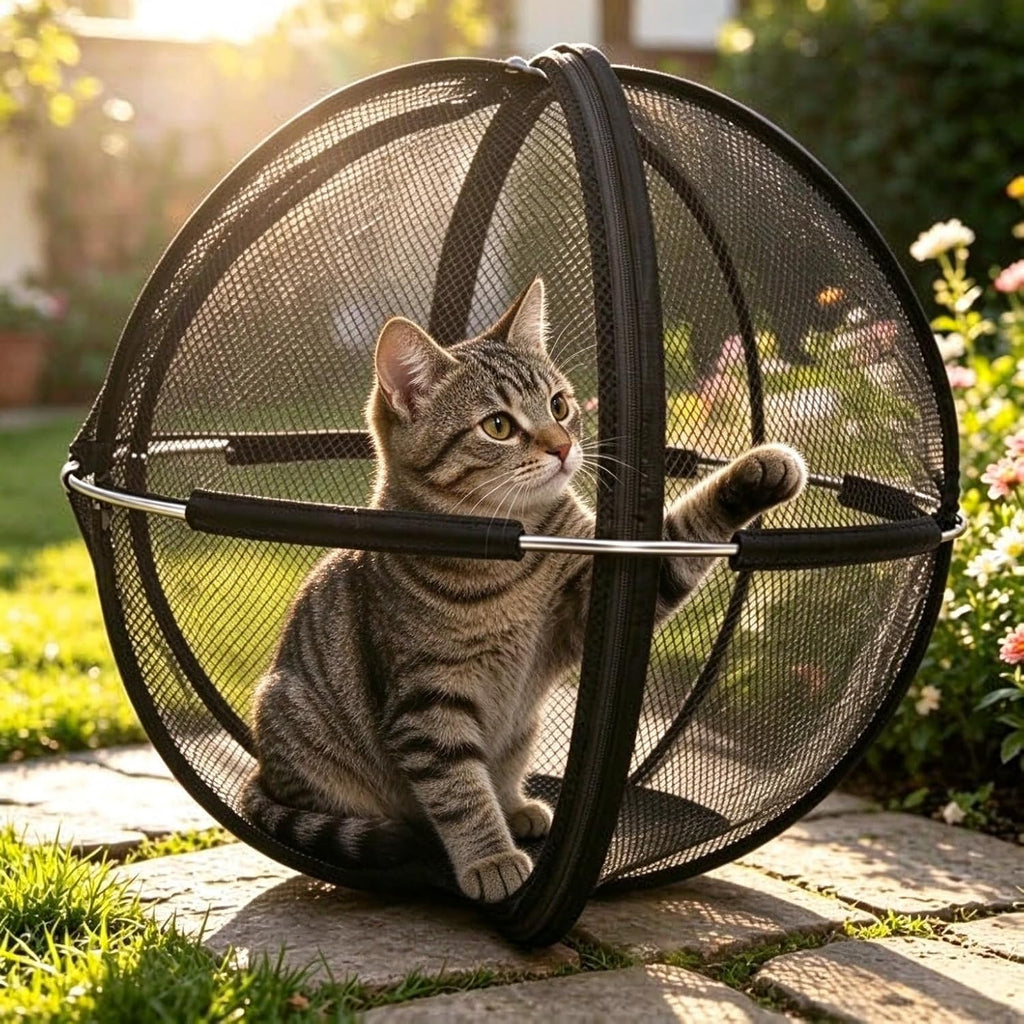Portable Outdoor Cat Enclosure Ball Cat Cage Pop-Up Cat Playpen (Black)