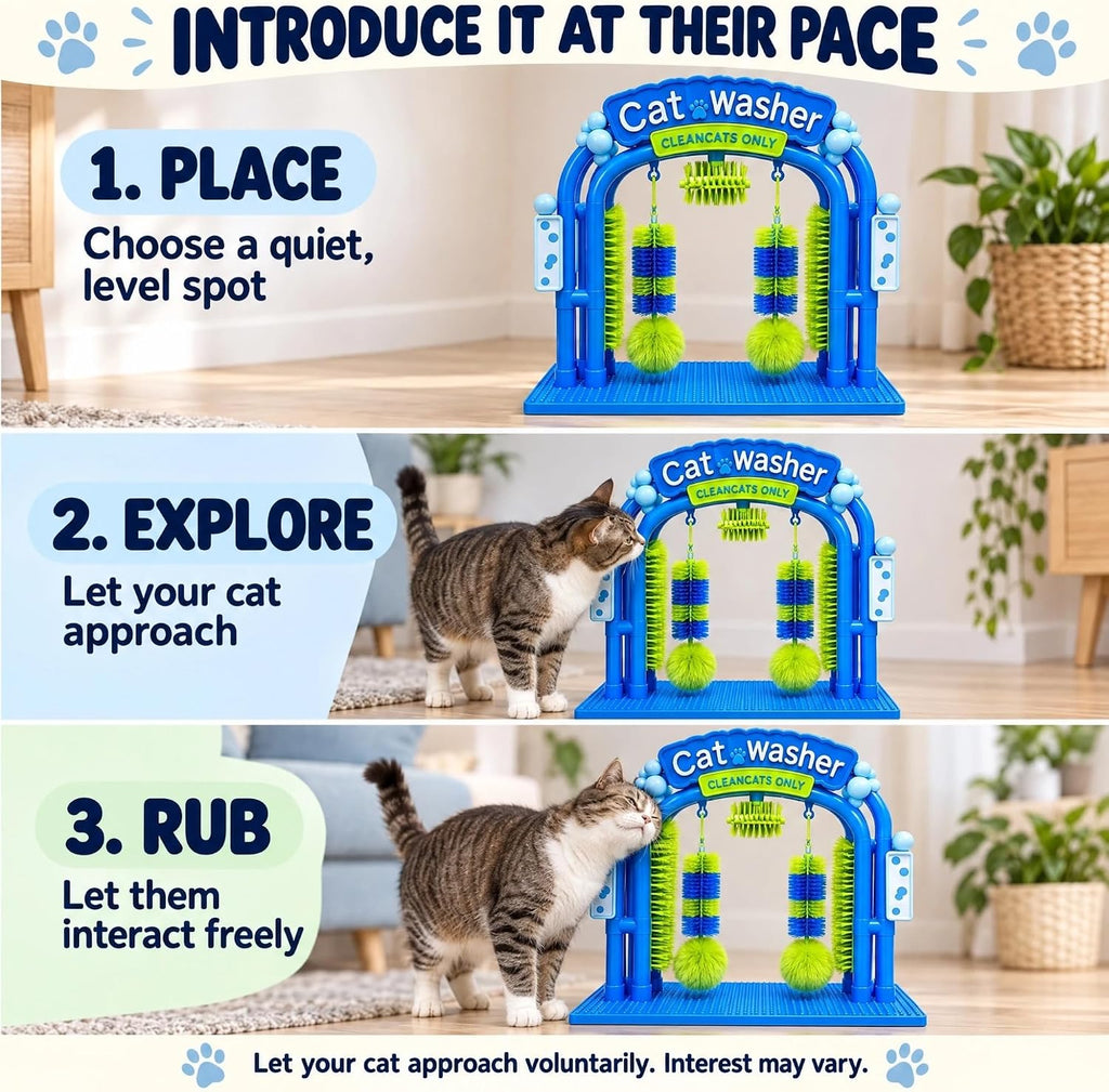 Cat Self Grooming Bath Station, Interactive Cat Wash Toy