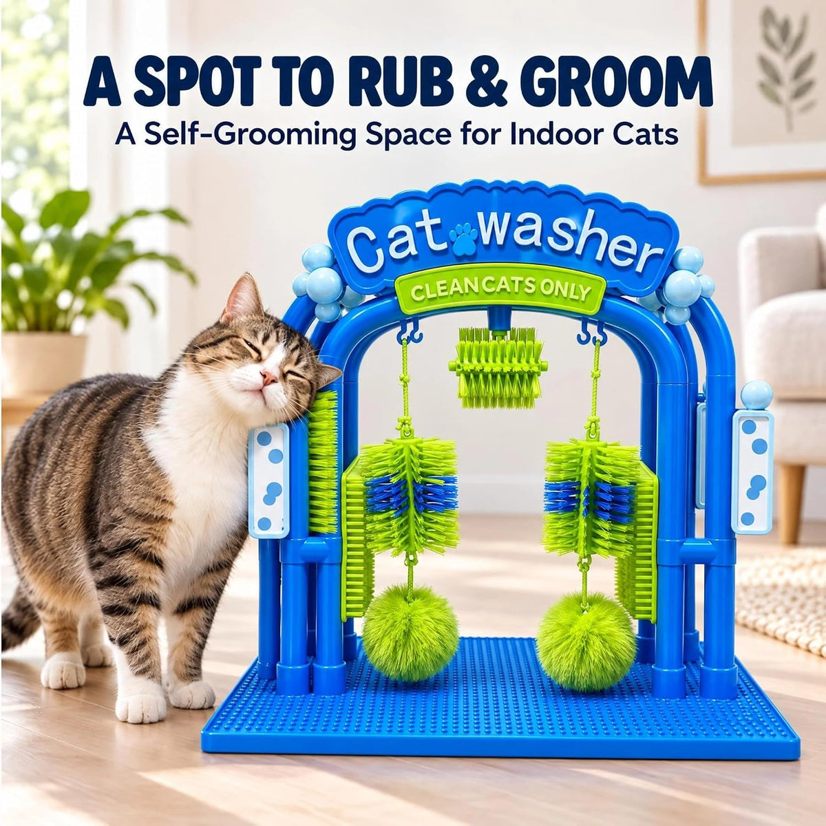 Cat Self Grooming Bath Station, Interactive Cat Wash Toy