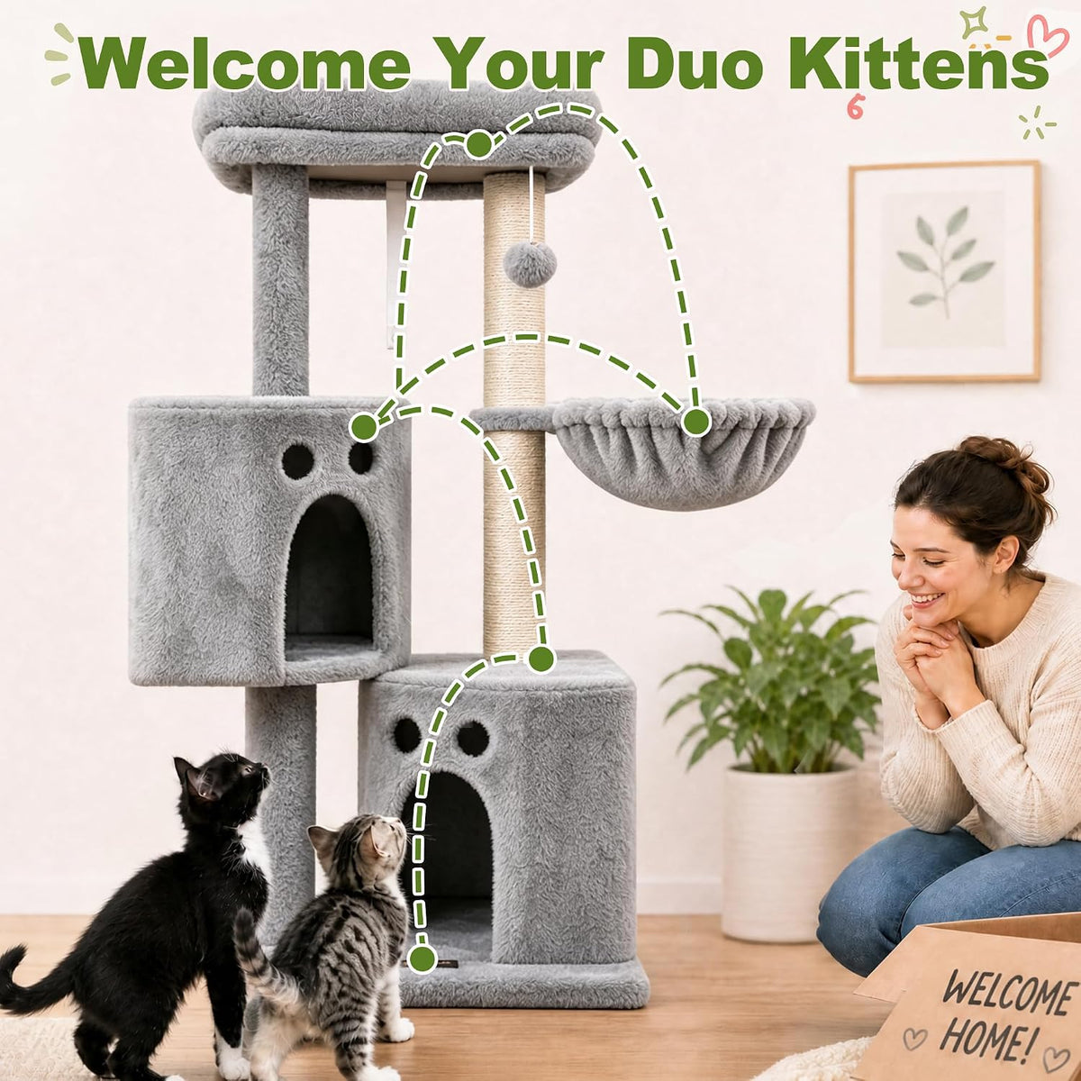 Small Cat Tree Tower for Indoor Cats, 40 in Multi-Level Cat Scratching Post