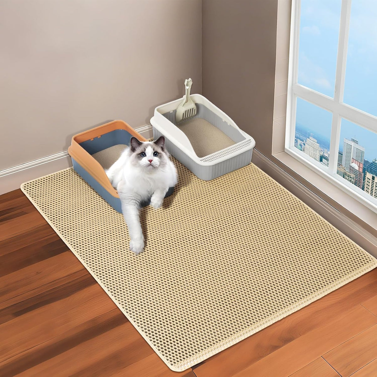 GRELY Cat Litter Mat, 47 x 28 Extra Large Waterproof Litter Box Mat