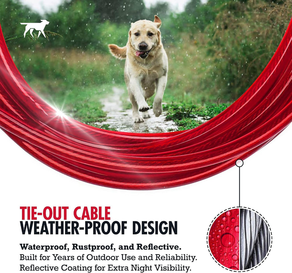 Tuff Pupper Dog Tie Out Cable, 100 ft Heavy Duty Lead for up to 125 lb Dogs