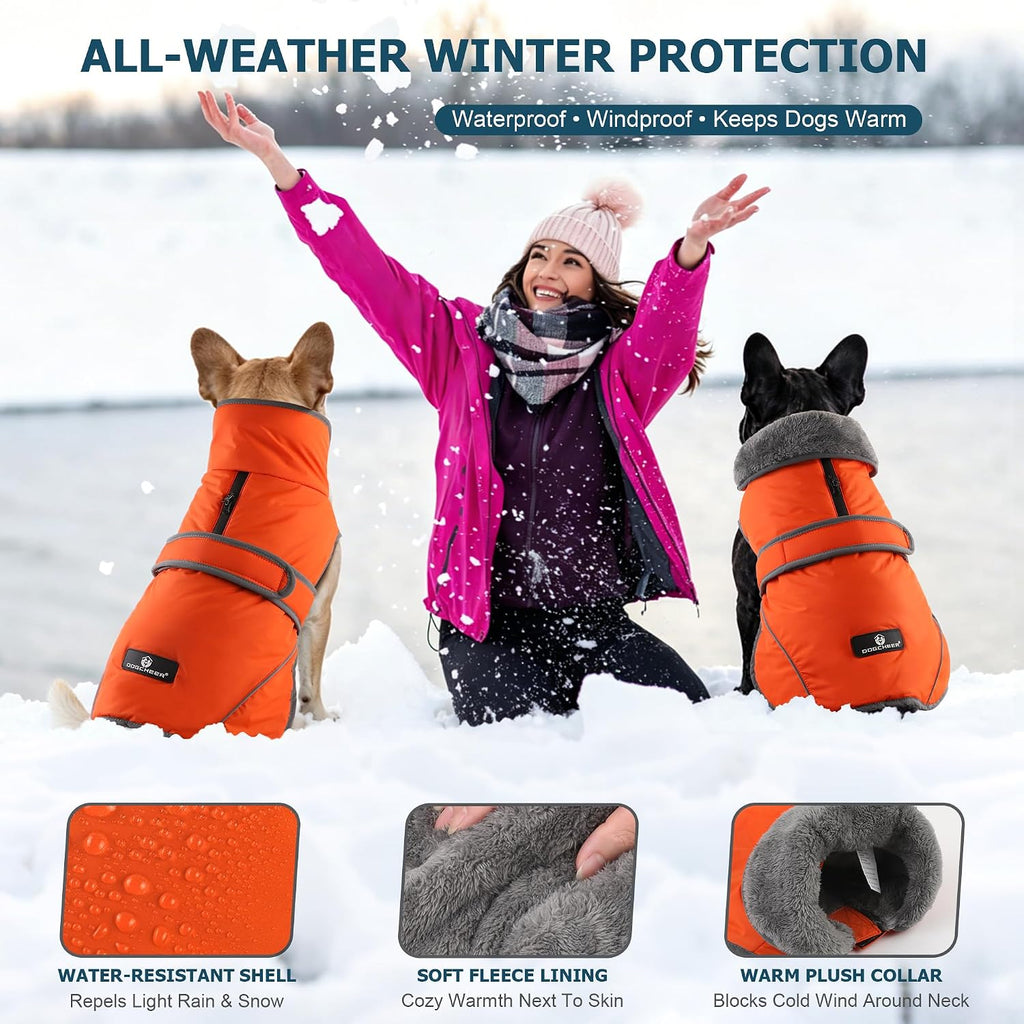 Dogcheer Dog Winter Coat, Waterproof Dog Jacket with Zipper Leash Opening