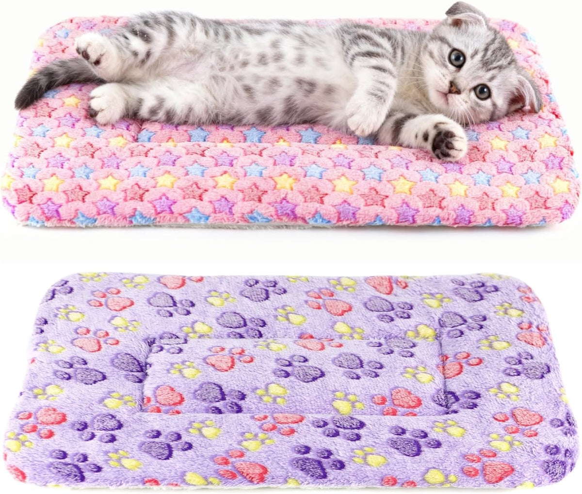 2 Pack Cat Blankets for Indoor Cats, Ultra Soft Reversible Mat, Fluffy Flannel Blanket for Small Dogs and Cats, Washable