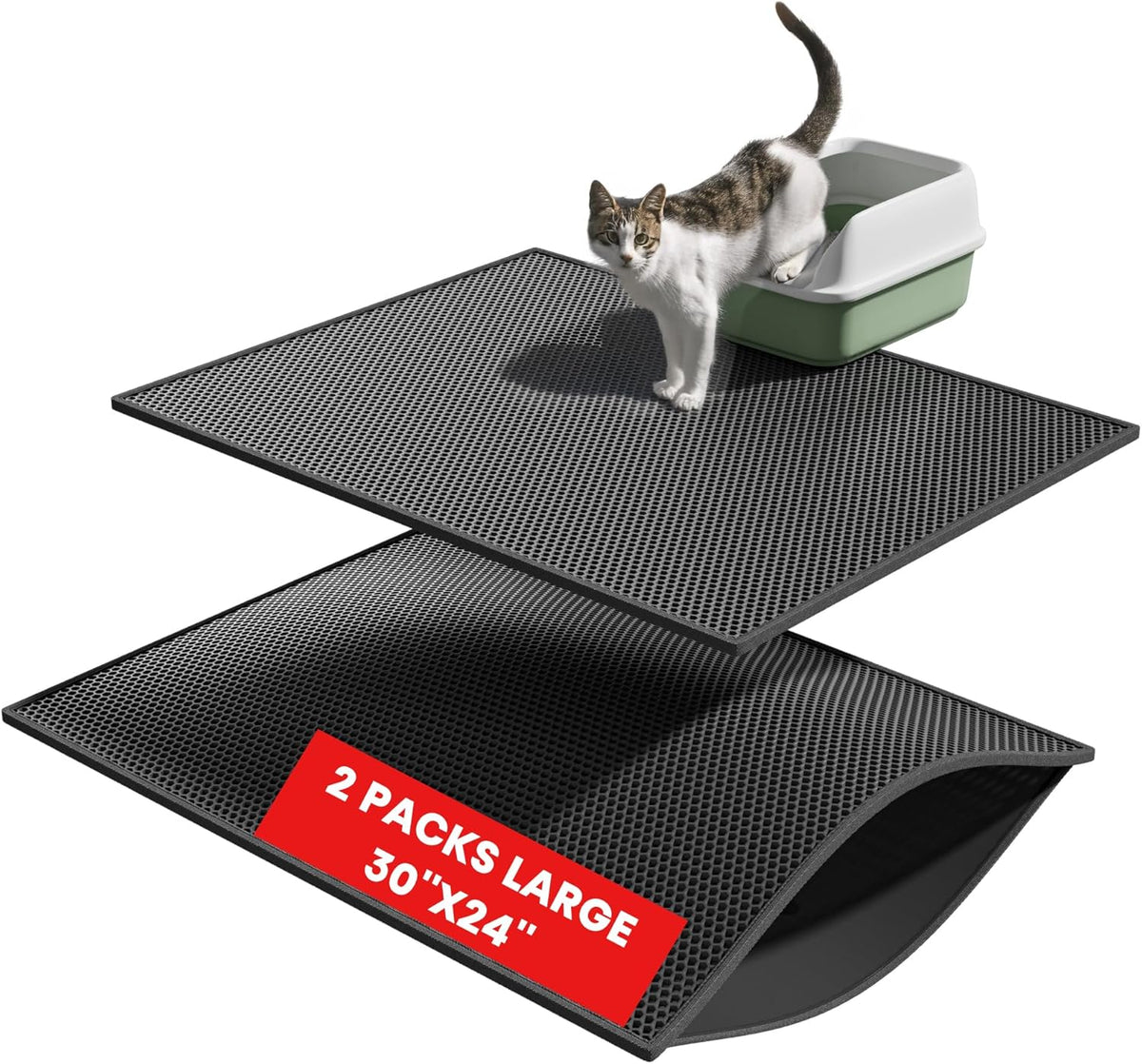 Pieviev 2 Packs Cat Litter Mat Double Layer Waterproof Urine Proof Trapping Mat (30''X24'', Gray)