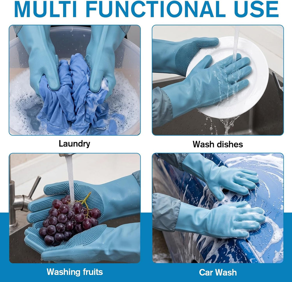 Pet Grooming Gloves 17.3 Inch Extra Long Dog Washing Gloves, Blue