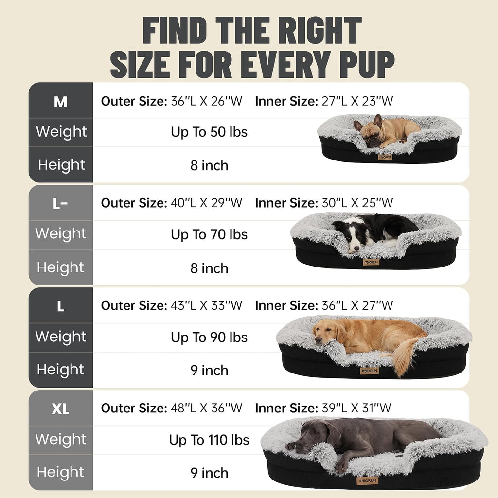 Miorun Fluffy Orthopedic Dog Beds Large Sized Dog, 43" Bolster Sofa Bed