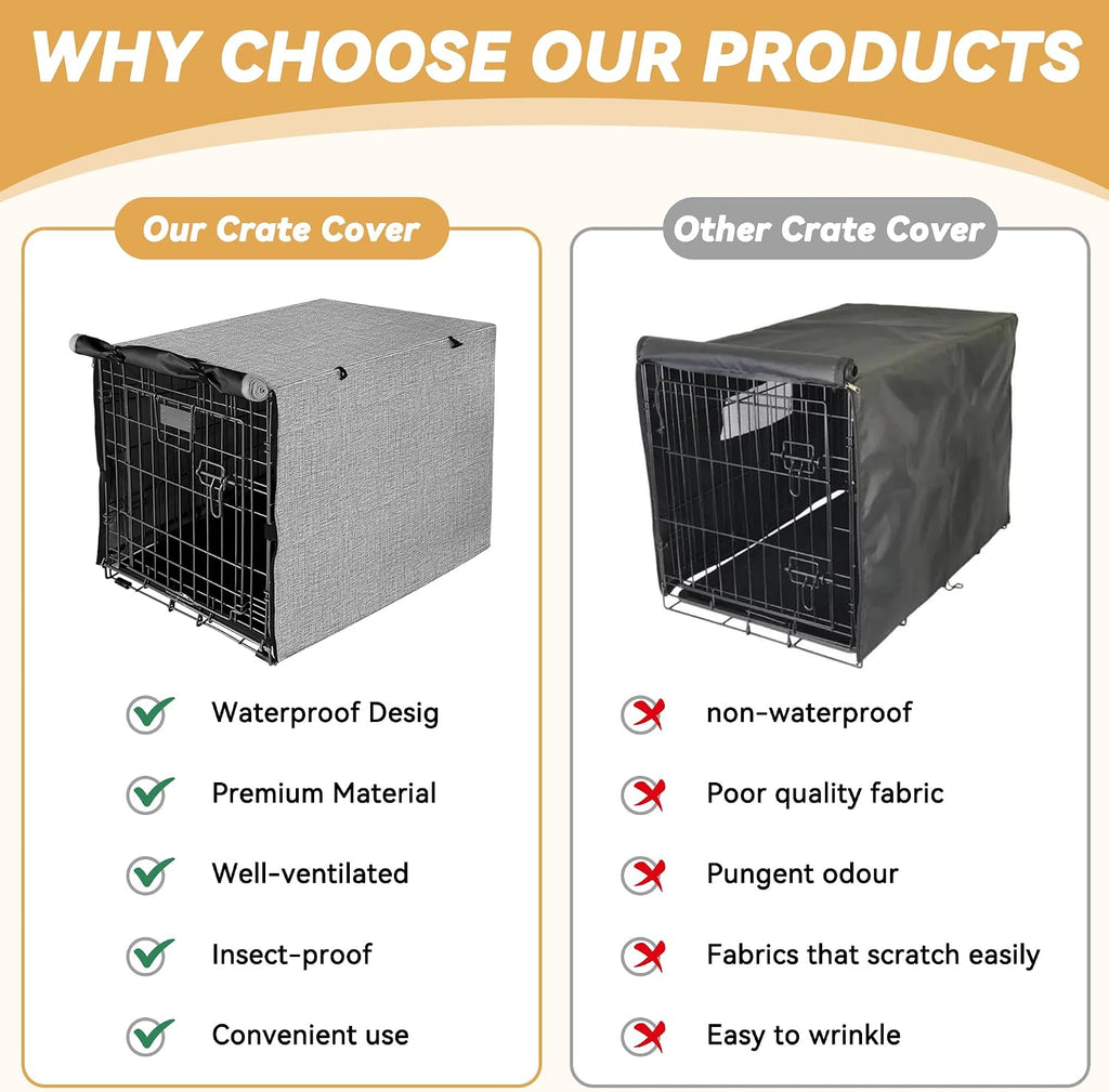 Akinerri Dog Crate Cover, Double Door Waterproof Kennel Cover, 42 in Grey