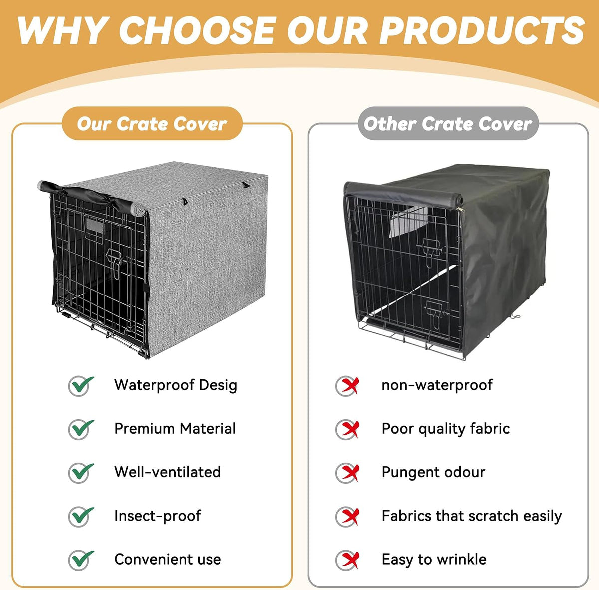 Akinerri Dog Crate Cover, Double Door Waterproof Kennel Cover, 42 in Grey