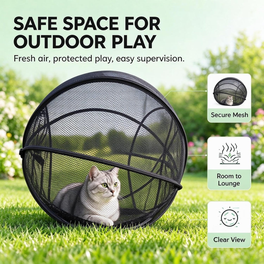 360° Panoramic Pop-Up Rolling Cat Playpen Ball Cat Playpen, Mesh Cat Tent
