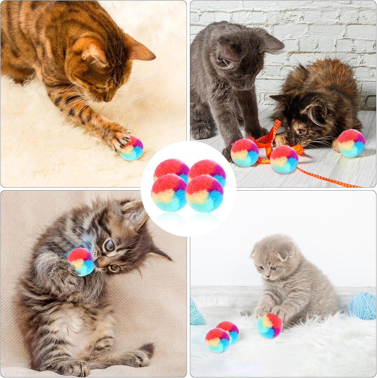 KALIONE 30 Pcs Soft Plush Cat Ball 1.2-inch Rainbow Cat Toy Balls Fuzzy Kitty Balls Kitten Puff Balls Colorful Cat Pom P