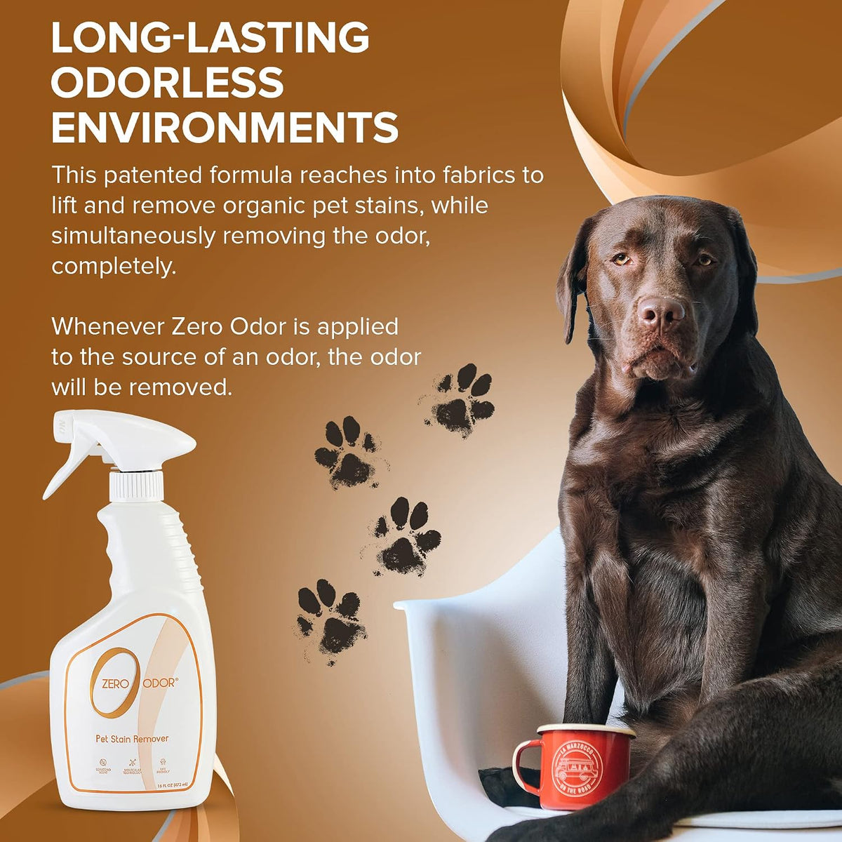 Zero Odor Pet Stain Remover & Odor Eliminator Spray for Carpet, 16 oz