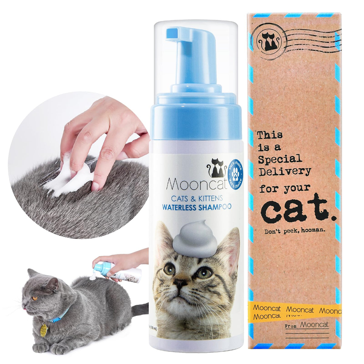 Mooncat Waterless Cat Shampoo, Short Hair Cats, No-Rinse Lick Safe Foam