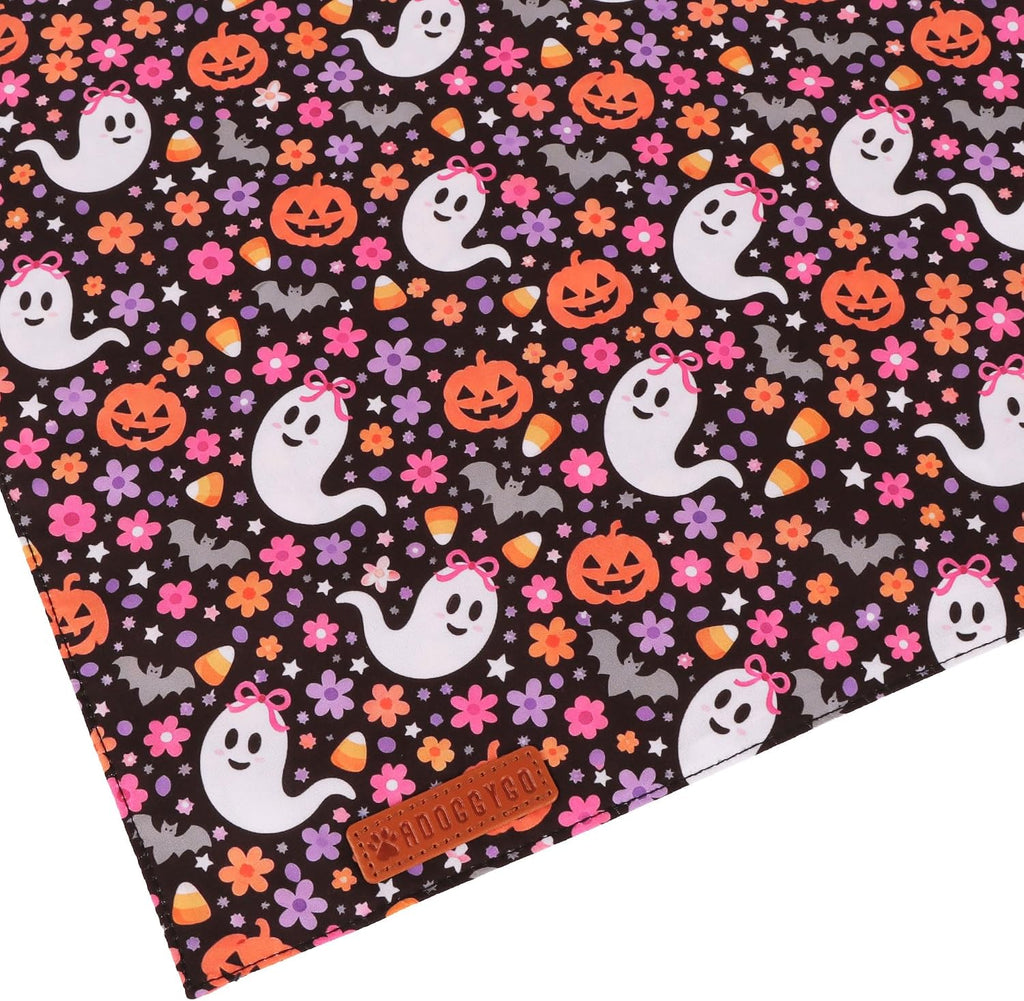 Halloween Floral Dog Bandanas, Ghost Pumpkin Fall Dog Scarf, L