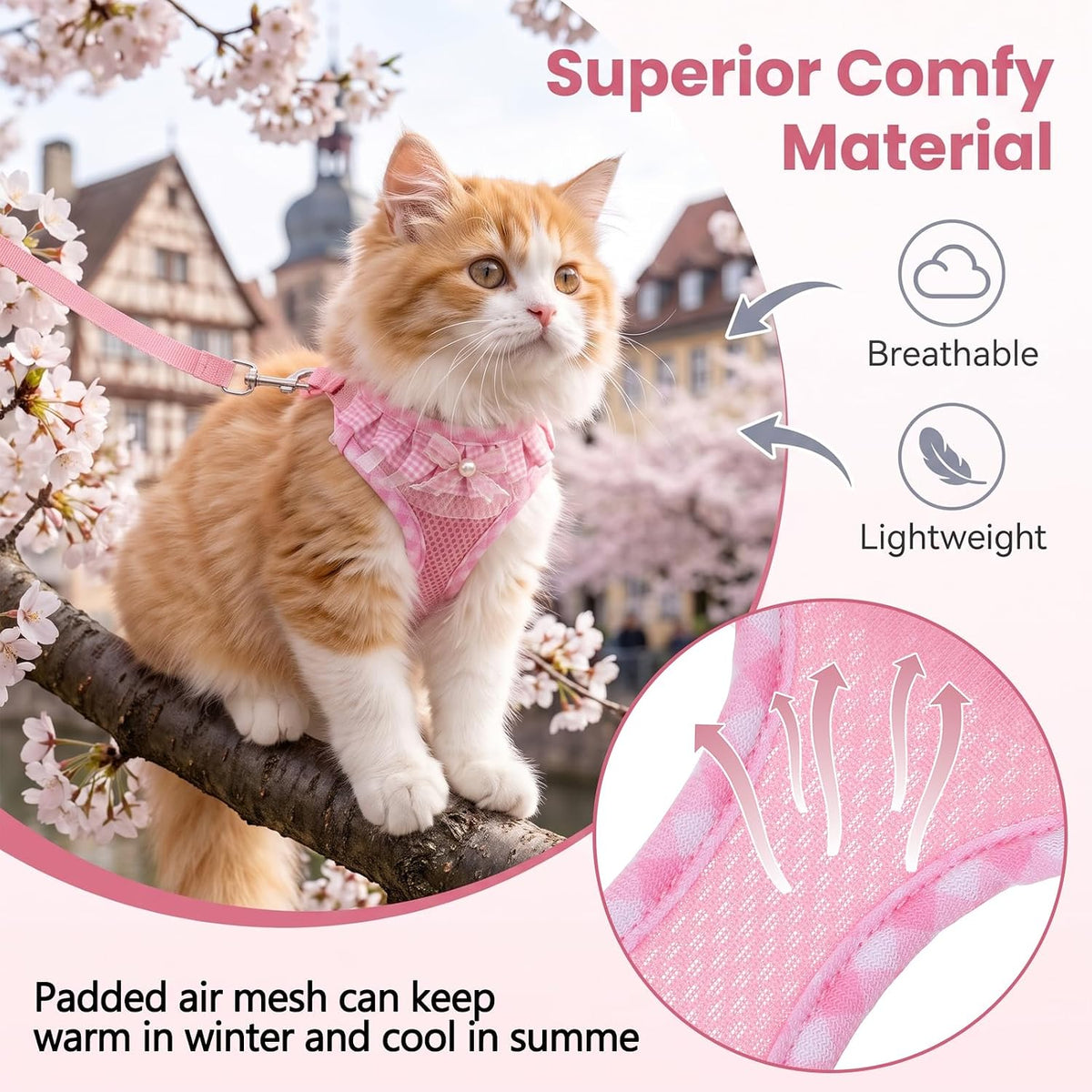 Cat Harness and Leash Set Adjustable Escape Proof Vest for Cats