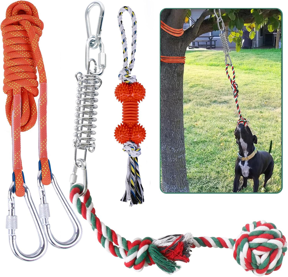 HOPET Dog Outdoor Bungee Hanging Toy, Tether Tug of War Toys for Medium to Large Dog to Exercise, Durable Interactive Tu