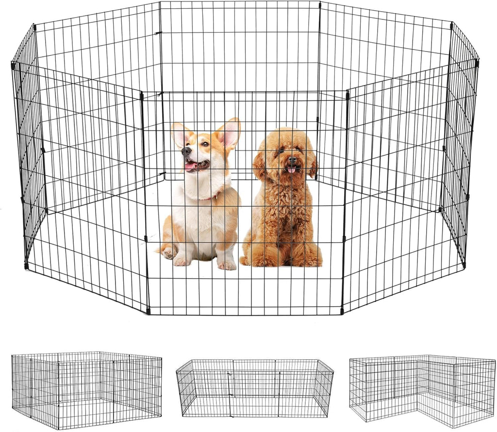 FDW | Dog Playpen | 24", 8 Panels | Heavy Duty Metal Pet Exercise Pen