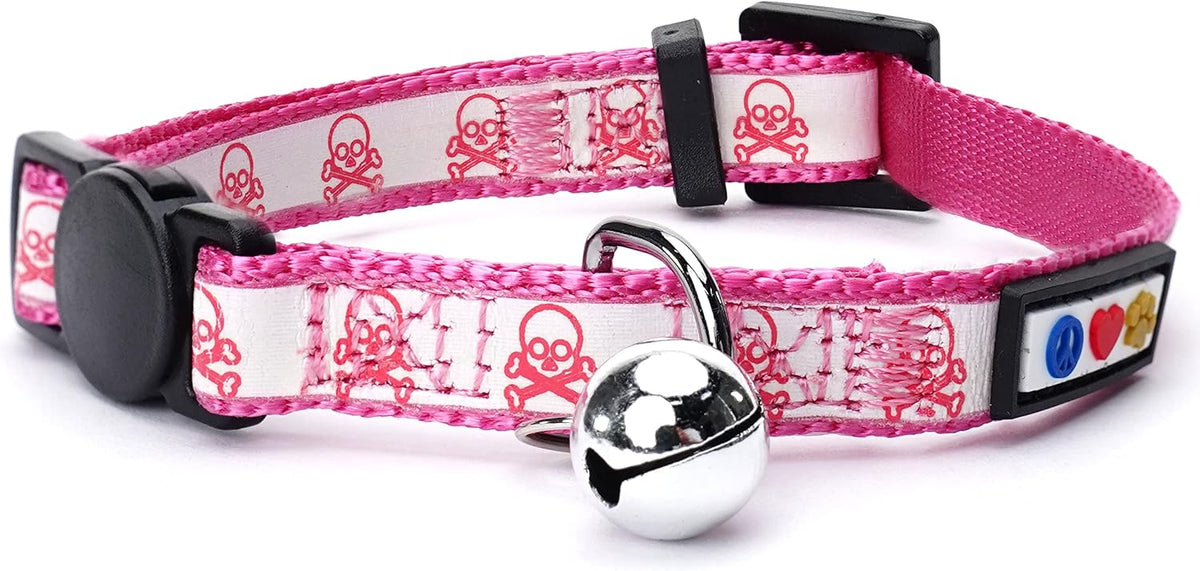 Pawtitas Glow in the Dark Cat Collar with Breakaway Safety Buckle & Bell Adjustable Kitten Collar, Pink