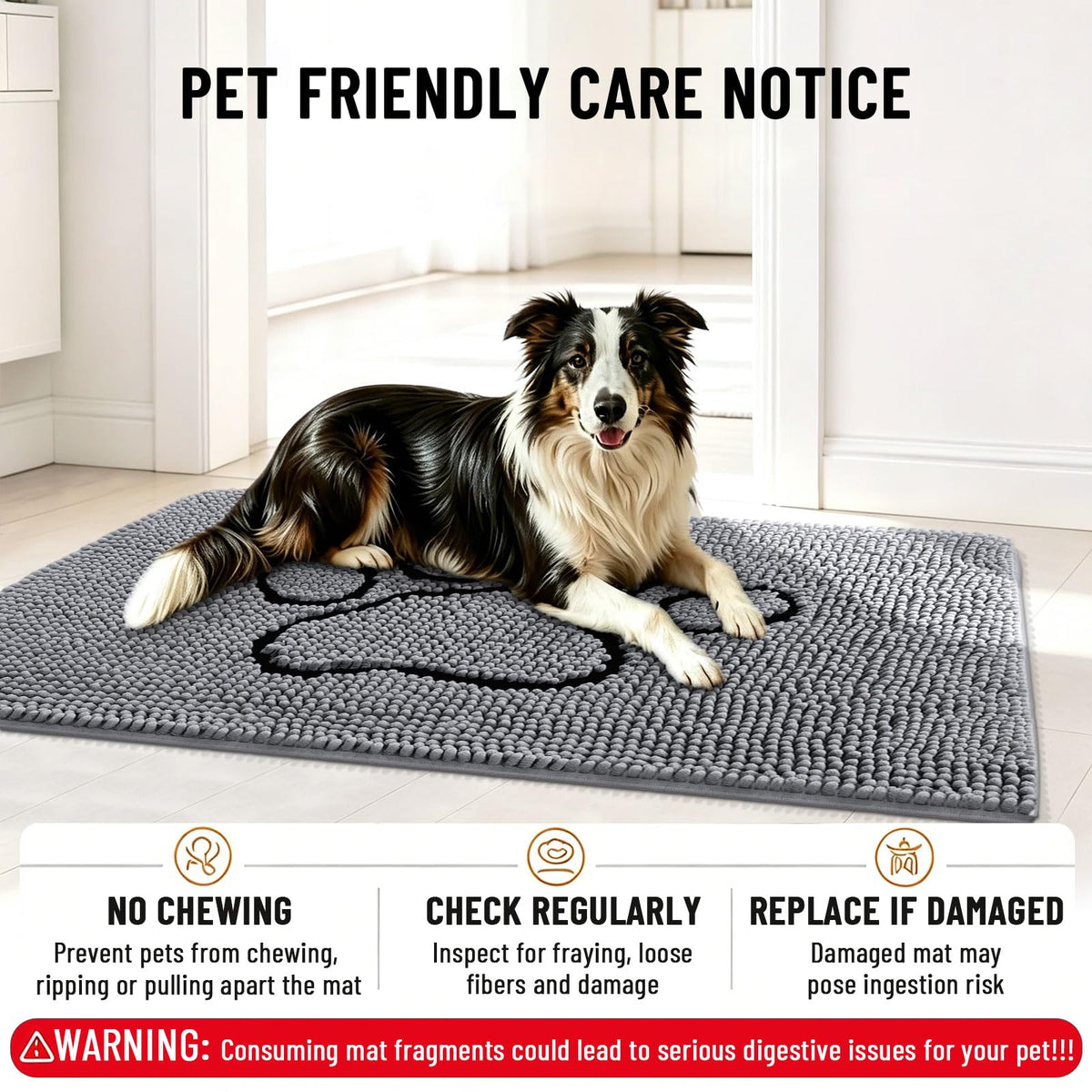Smiry Dog Door Mat for Muddy Paws, Absorbent Non Slip Dirt Trapper, 30x20