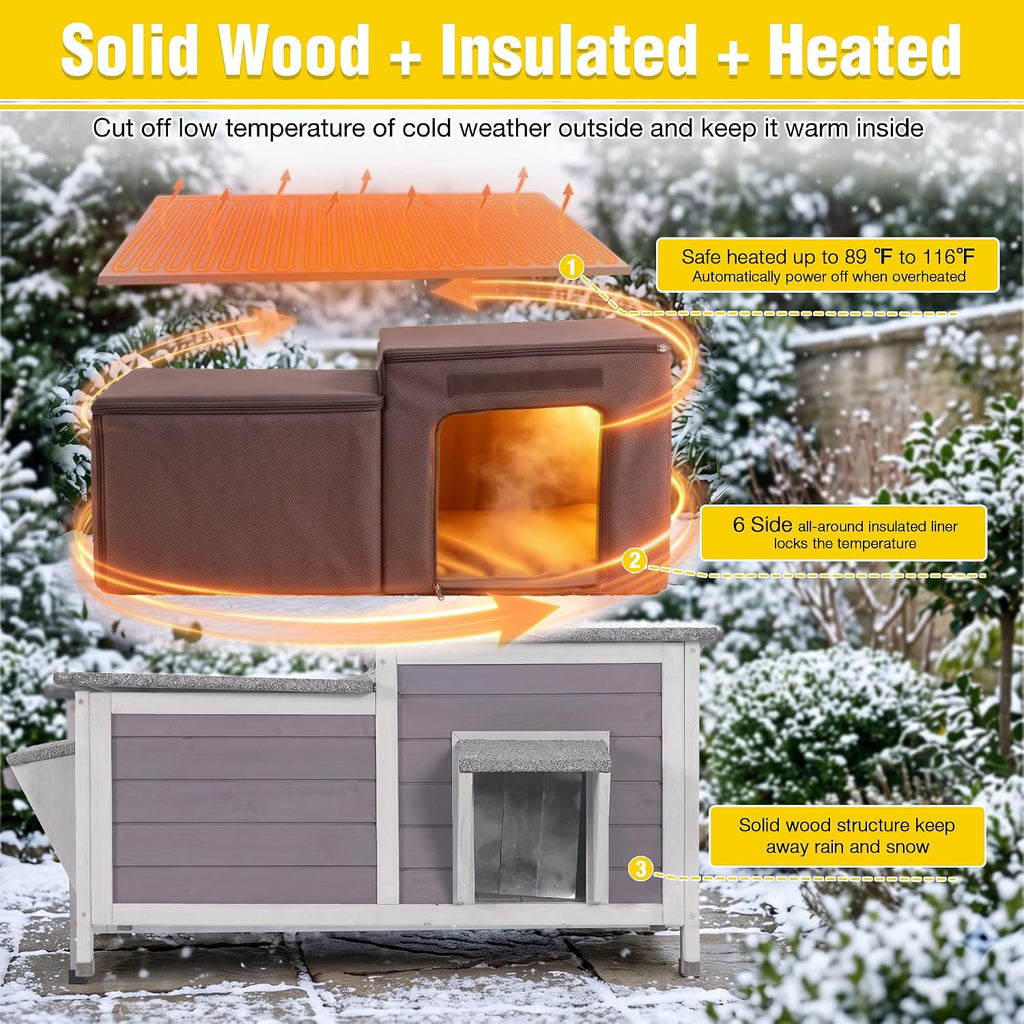 Aivituvin Heated Cat House Outdoor Weatherproof Insulated for Cats