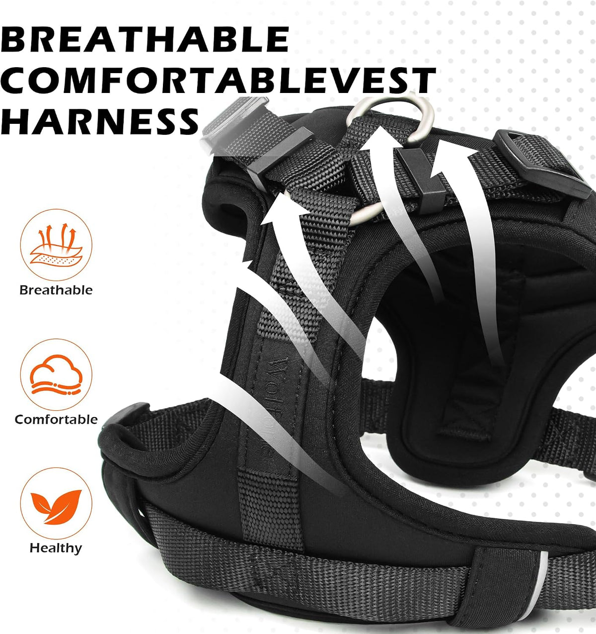 Wolfone Small Dog Harness Reflective Adjustable Black Small