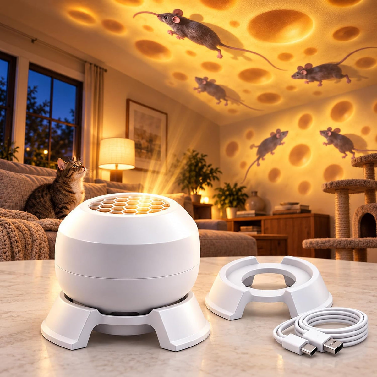 Cat Mouse Projector Light, Adjustable USB Enrichment Cat Toy for Indoor