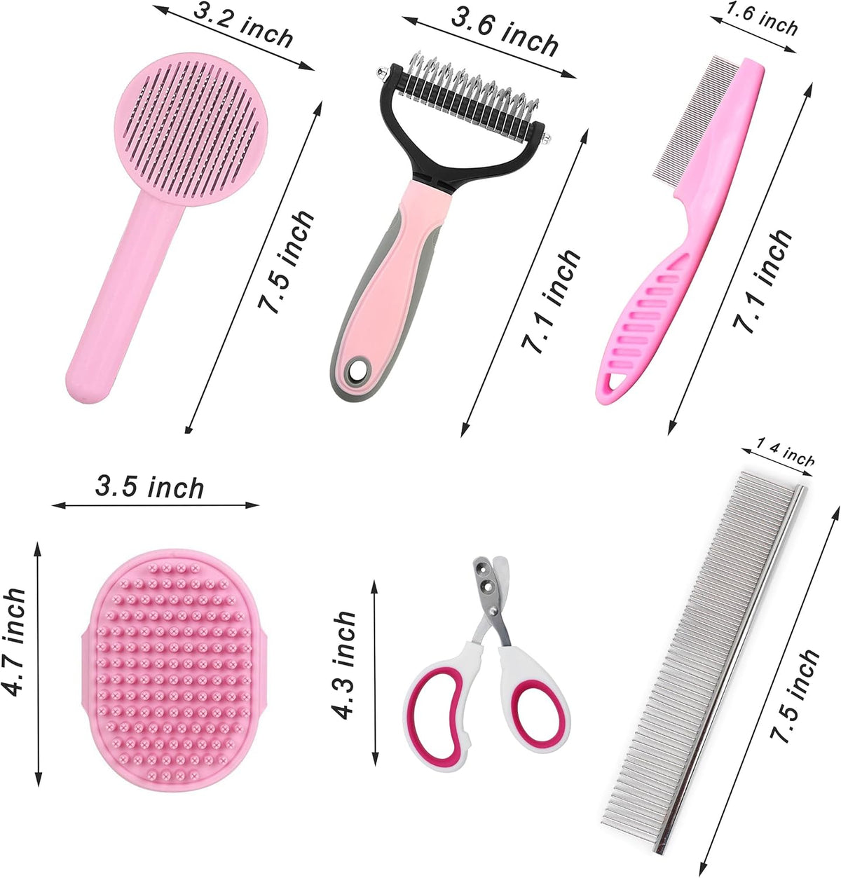 Cat Grooming Kit, 6-Piece Deshedding Brush Set, Pink