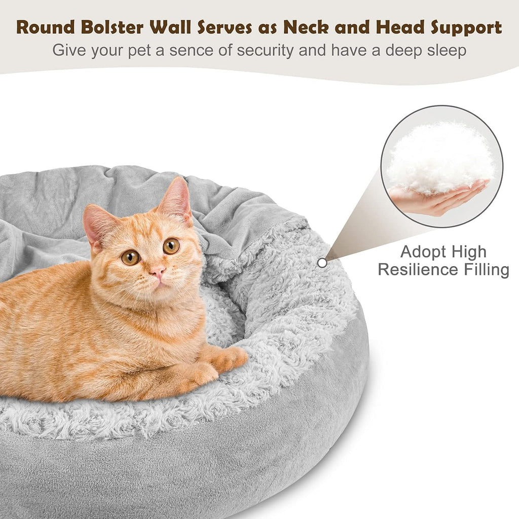 JOEJOY Small Dog Bed Cat Bed with Hooded Blanket, Cozy Cuddler Luxury Puppy Pet Bed, Donut Round Calming Anti-Anxiety Do