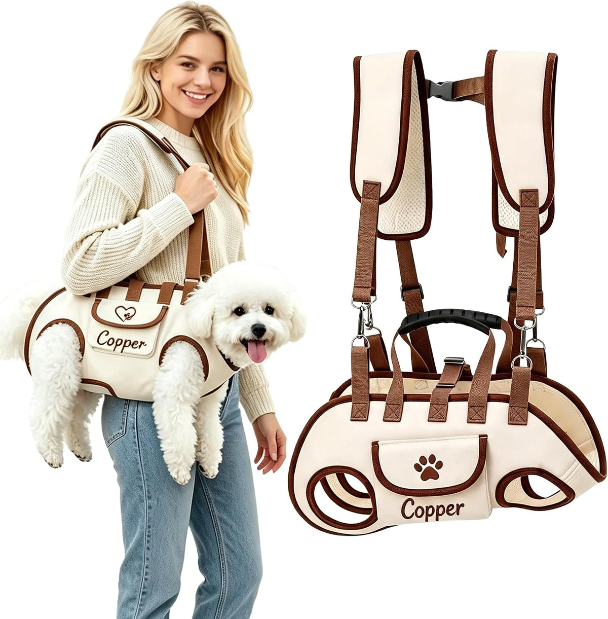 Personalized Dog Carrier Purse with Embroidered Name for Small Medium Pet
