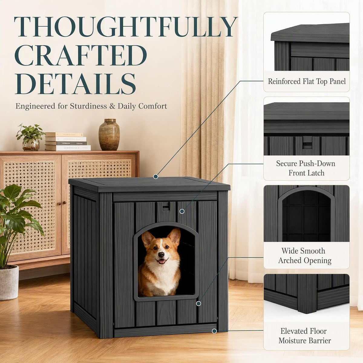Cat House Outdoor Indoor Use, Weatherproof Cat Box Enclosure, Black